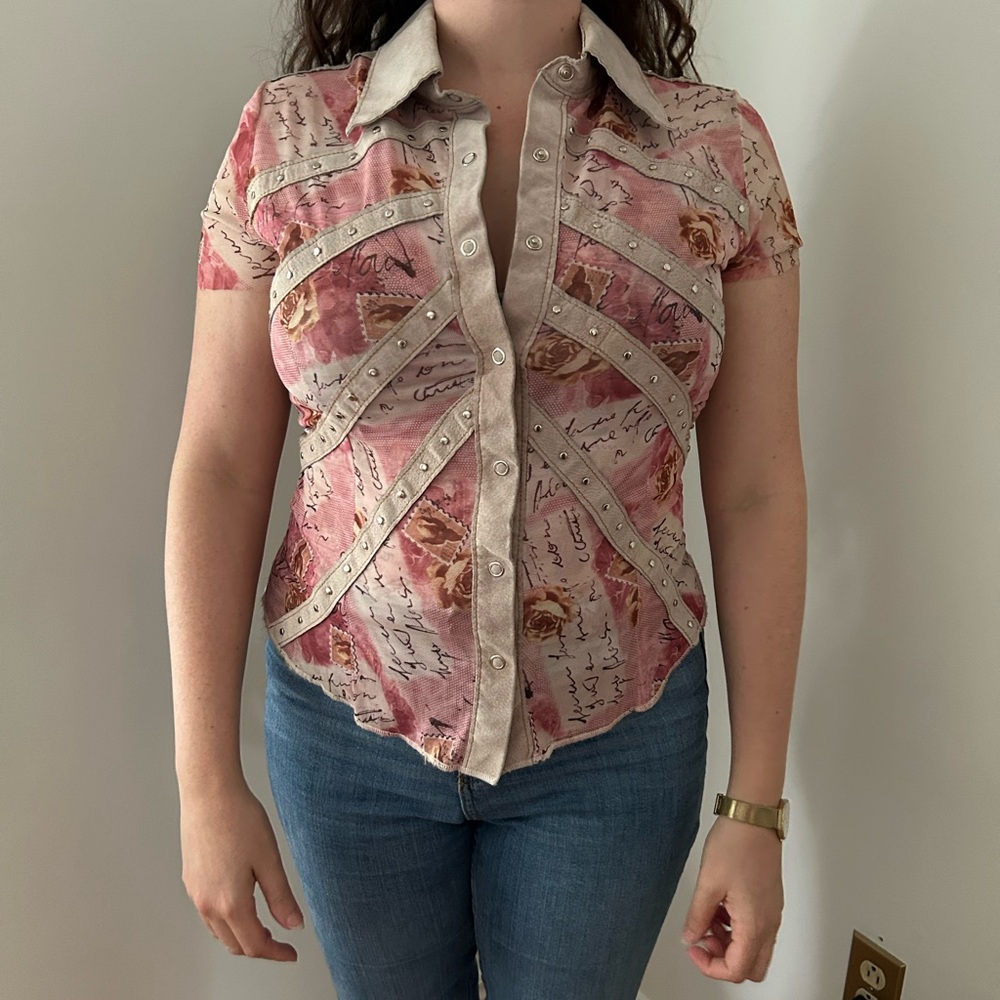 Floral Pink Button-Up Women Top
